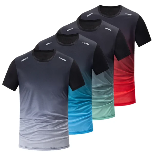 Gradient Quick-Dry Men’s Sports T-Shirt Set | Multi-Size, Short Sleeve, Casual & Active Wear